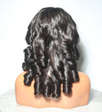 Natural Black Curly Double Drawn Tangle-Free Lace Front Vietnamese Virgin Human Hair Pre Plucked Glueless Mid Length Wig